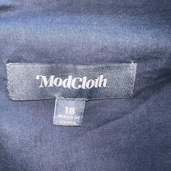 ModCloth Dress Plus Size 18 Navy Blue Burgundy Plaid Short Sleeve LIned Preppy - Picture 12 of 14